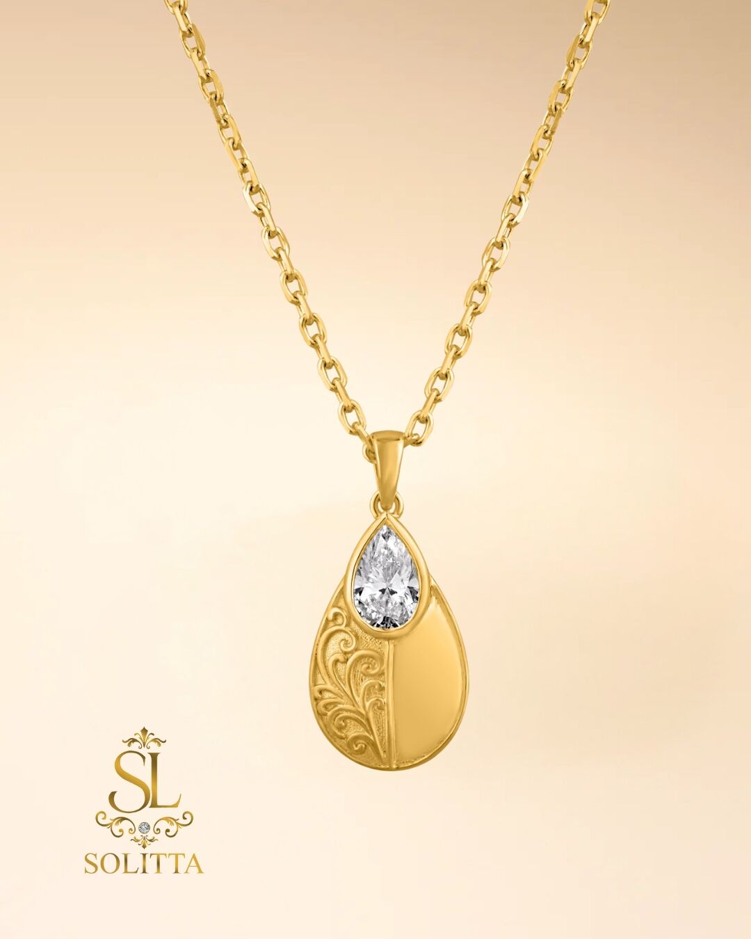 Signature Collection 18K Gold & Diamond Teardrop Necklace 0.26ct | Solitta